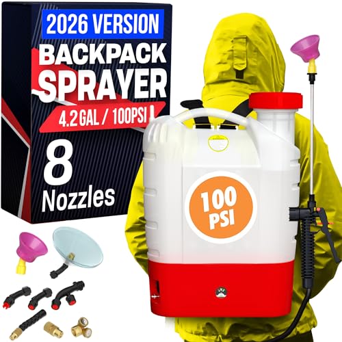 Battery Powered Backpack Sprayer - 4.2 Gallon, 8 Nozzles, 100PSI Cutoff, Long Battery Life, Wide...