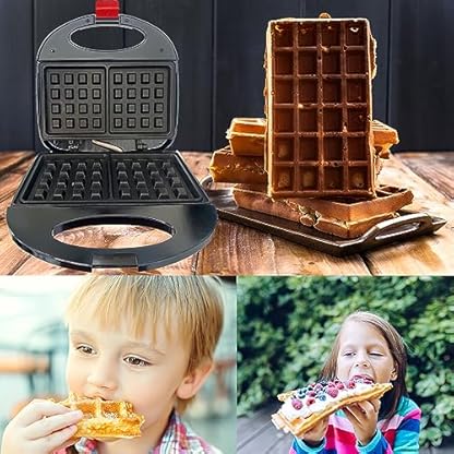 Retoo Waffeleisen für traditionellefür 2 Belgische Waffeln maker 750 Watt Leistung, Backform 22.5x22.5 cm, Klassische Kompaktes Waffeleisen im Slim-Design, Platten Doppelwaffeleisen 220 V, Schwarz – Bild 3