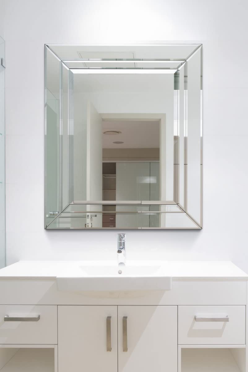 Silver Double Bevelled Venetian Wall Mirror 2Ft3 X 1Ft11 (68cm X 58cm), 61x51