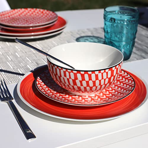 Euro Ceramica SPT-86-3101-OR Simpatico 16 Piece Stoneware Dinnerware Set ; Opulent Orange ;Service For 4; Geometric Modern Pattern thumb #3