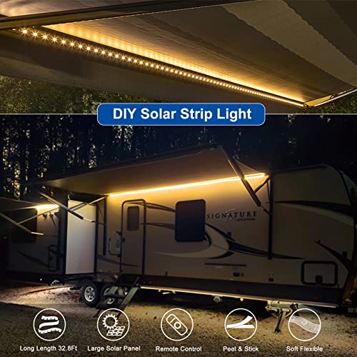 32.8Ft Solar Led Strip Lights 300Led Long Led Strip Summer Camping Strip Lights Flexible,Cuttable,Strong Self-Adhesive 8 Mode Timer Remote,Waterproof Solar Powered Strip Light For Outdoor Indoor Décor #TOP5