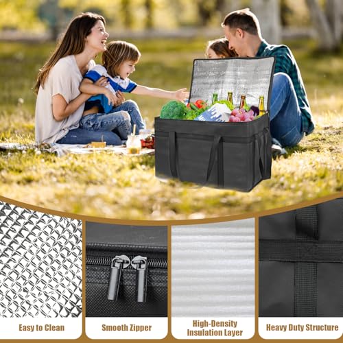 PEASUG Insulated Bags for Food Delivery, XXXL Pizza Delivery Bags, Large Capacity Cooler Bag Keep Food Warm for Grocery Shopping and Catering, Foldable, Heavy-Duty (Black) - Image 7