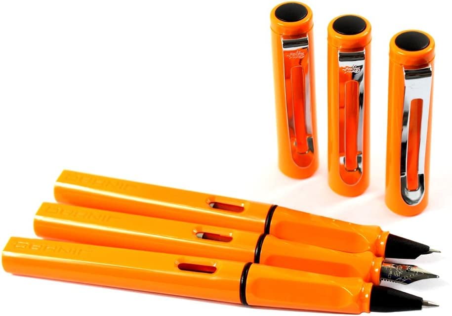 Stifte, Gelschreiber, Kugelschreiber, 3 Stück Kunststoffstifte, 1 Stück Füllfederhalter, 1 Stück feine Feder und 1 Stück Tintenroller mit Stiftbox – Gelb (Farbe: Oranje)