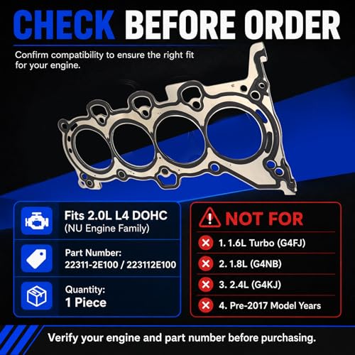 Image of XQSMWF 22311-2E100 Engine Cylinder Head Gasket for Hyundai Elantra 2017-2020, Kona 2018-2020, Tucson 2019-2020, Fit for Kia Soul 2017-2021, Forte 2017-2020 - 2.0L L4 DOHC NU Engine Replacement