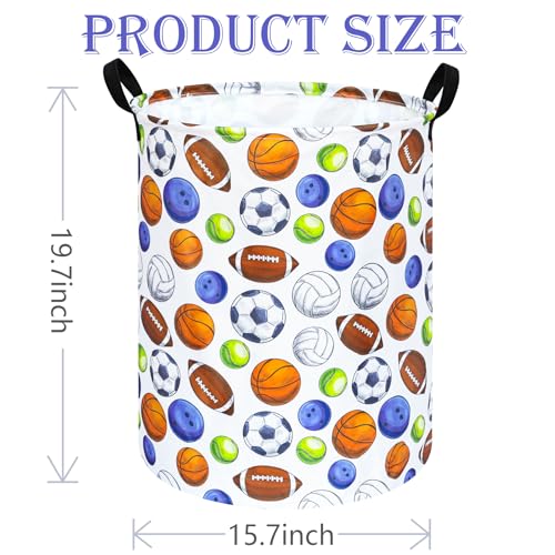 Image of 19.7 inch Round Kids Laundry Basket Gift Baskets Storage Laundry Hamper Toys Nursery Bin with Handles,Storage Basket for Childrens Room Bedroom Decor (BALLS)