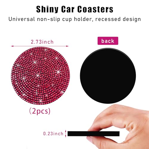 Image of Ziciner 2PCS Bling Car Cup Holder Coaster, 2.73 Inch Anti-Slip Cup Insert Coasters, Crystal Rhinestone Auto Drink Cup Mat, Universal Interior Decor Car Accessories for Women Girls (Red)