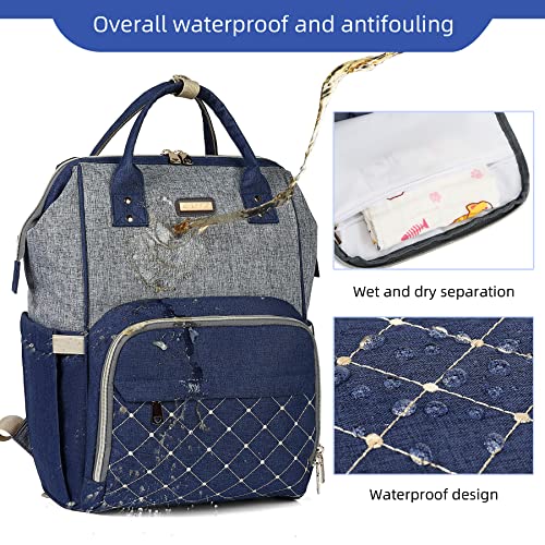 Image of Diaper Bag Backpack, Diaper Bags for Baby Girls Boys, Baby Bags for Moms Dads, Nappy Changing Bag with Insulated Pockets,Multi-functional Waterproof Backpack with Stroller straps- Light Grey Blue
