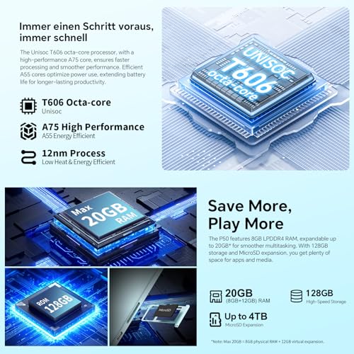 TECLAST P50 Tablet 11 Pollici 90Hz Tablets Android 15, 20GB RAM+128GB ROM(TF 5TB), Dual SIM 4G LTE+5GWiFi, 2GHz Octa-Core, Tablet con Penna+Custodia/7000mAh/GPS/Widevine L1/OTG/Type-C/3.5MM/Metal-2025 - Immagine 1