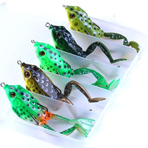 Cebo De Pesca La Rana Topwa con Caja, Señuelos De Vinilo para Pesca con Doble Sostenido Ganchos para El Bajo Cabeza De Serpiente Salmón De Agua Dulce Pesca De Agua Salada Grande Modelo Cazón