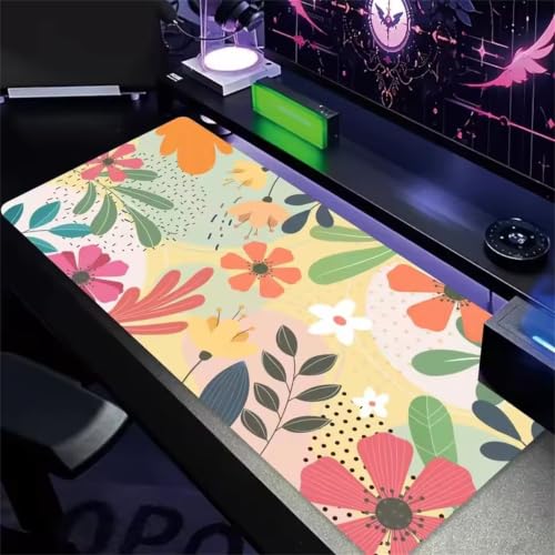 Alfombrilla ratón XXL con diseño de plantas y flores antideslizante de 70cm para mesa de hogar