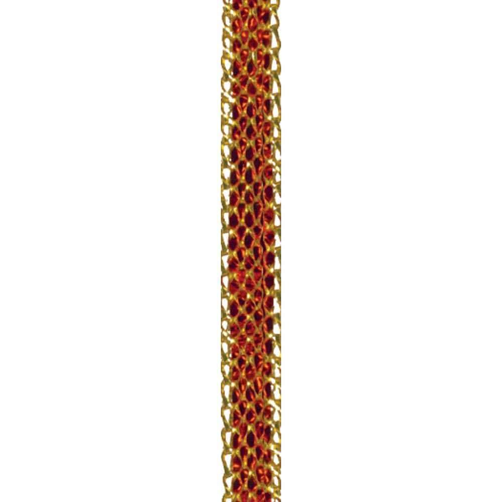 Passamaneria Nastro Riga Rosso Verde con Bordo Oro Lurex – Altezza 40 mm