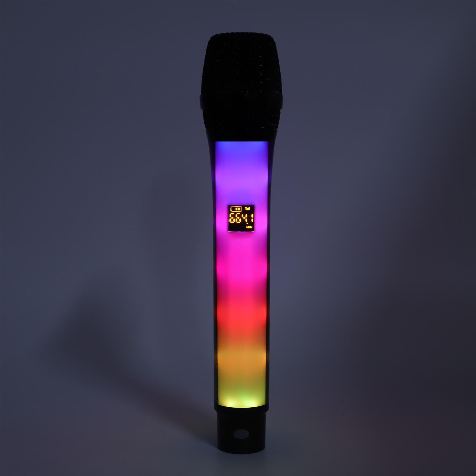 Tbest Bezprzewodowy Profesjonalny Zestaw Mikrofonów Ręcznych do Występów Scenicznych ze śpiewem System Dynamicznego Mikrofonu Mowy z Odbiornikiem Kolorowy RGB Plug and Play