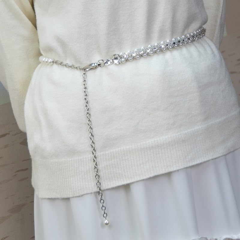 Pearls with Diamonds Ladies Waist Chain Accessories Women Metal Chain Dress Chain2