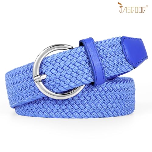 Image of JASGOOD Women Men Braided Woven Elastic Stretch Waist Belt Golf Canvas Fabric Casual Belt for Jeans Pants