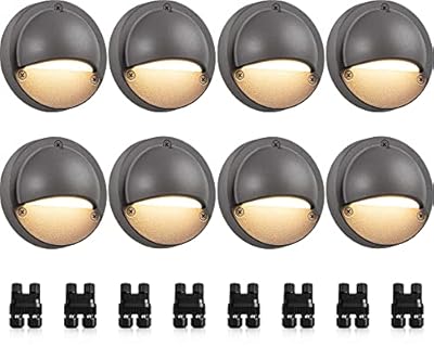 SUNVIE Low Voltage Deck Lights with Fastlock2 Wire Connector 5W LED Landscape Step Stair Lights Outdoor Accent Lighting Garden Post Fence Light 3000K 12-24V AC/DC 3.2FT ETL Listed Cord, 8 Pack