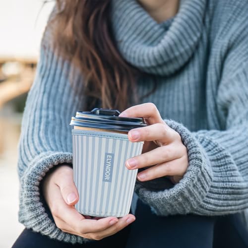 Image of Reusable Insulated Sleeve for Iced Coffee Cup, 3-Pack Coffee Neoprene Drink Sleeve for Cold & Hot Drinks, Beverage Holder for Iced Coffee (Blue Stripes)