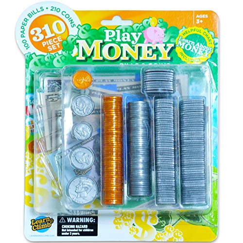 Learn & Climb Play Money Set for Kids - Fake Bills & Coins