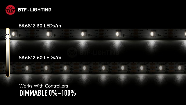 Image of BTF-LIGHTING SK6812(Similar WS2812B) UL Listed RGBW RGB+Natural White(4000K) Individually Addressable DC12V 16.4FT 60LED /m 4 Color in 1 Light Dream LED Strip IP65 White PCB(No Adapter or Controller)