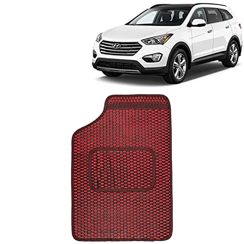 Image of Kingsway Dotted Design Car Floor Foot Mats Universal Fit for Hyundai Santa Fe, Model Year : 2017 Onwards, Water and Dustproof, Color Red, Set of 5 Pieces