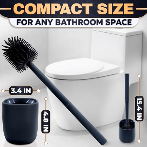 Image of Toilet Brush and Holder Set - Silicone Toilet Bowl Brush with Black Holder Base, Compact Bath Accessory for Small Spaces - Easy to Place and Simple to Store After Use, Plastic Bathroom Cleaning Tool