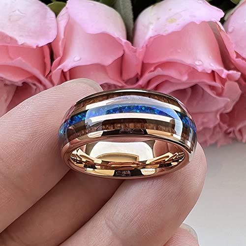 8mm Silver/Black/Gunmetal/Rose Gold Tungsten Rings for Men Women Engagement Wedding Bands Koa Wood Blue Opal Inlay Domed I Love You Engraved Comfort Fit3