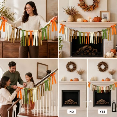 78.7in Hanging Bow Fall Banner, Vintage Fall Garland, Thanksgiving Gifts - image 7