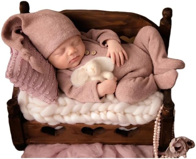 Vemonllas Accesorios de fotografía para recién nacidos, trajes para niños y niñas, gorro y mameluco con pies, conjunto de disfraz para sesión de