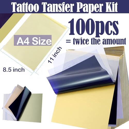 Image of Tattoo Stencil Paper 100 Sheets, Urknall Transfer Paper for Tattooing | A4 Szie Professional Stencil Papers - 4 Layer for Crisp & Clear Tracing, Tattoo Supplies for Studios, Artists & Beginners