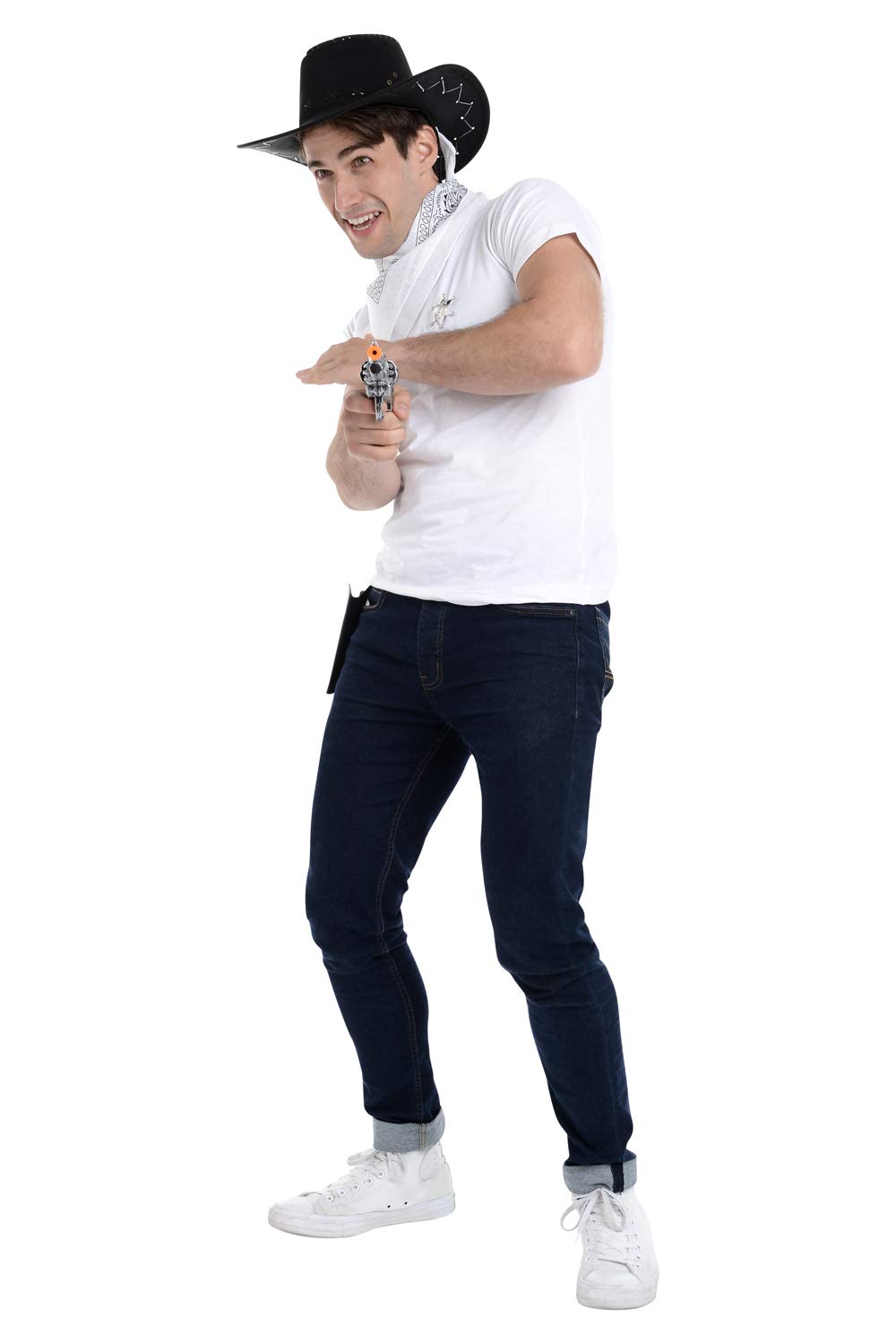 Zac's Alter Ego Fancy Dress Unisex 4 Piece Cowboy Set, Black Hat, White Bandana