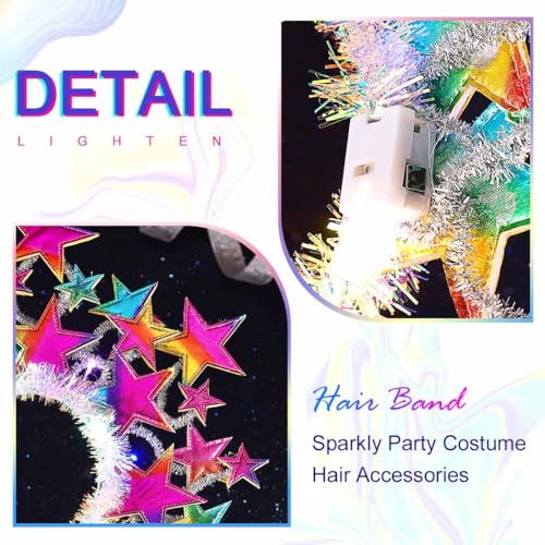 Fashband Light Up Star Headband Glitter Stars Tiara Halo Crown Headbands Led Goddess Costume Headpiece Christmas Carnival Party Hair Accessories for Women and Girls (Color) - Image 3