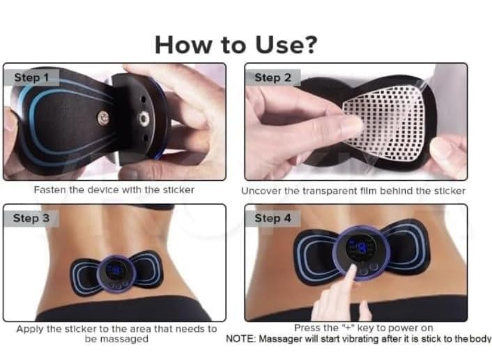 Image of REBONICX Mini Butterfly Tens Massager With 8 Modes, 19 Levels Electric Rechargeable Portable Ems Patch For Shoulder, Neck, Arms, Legs, Neck, Men /Women