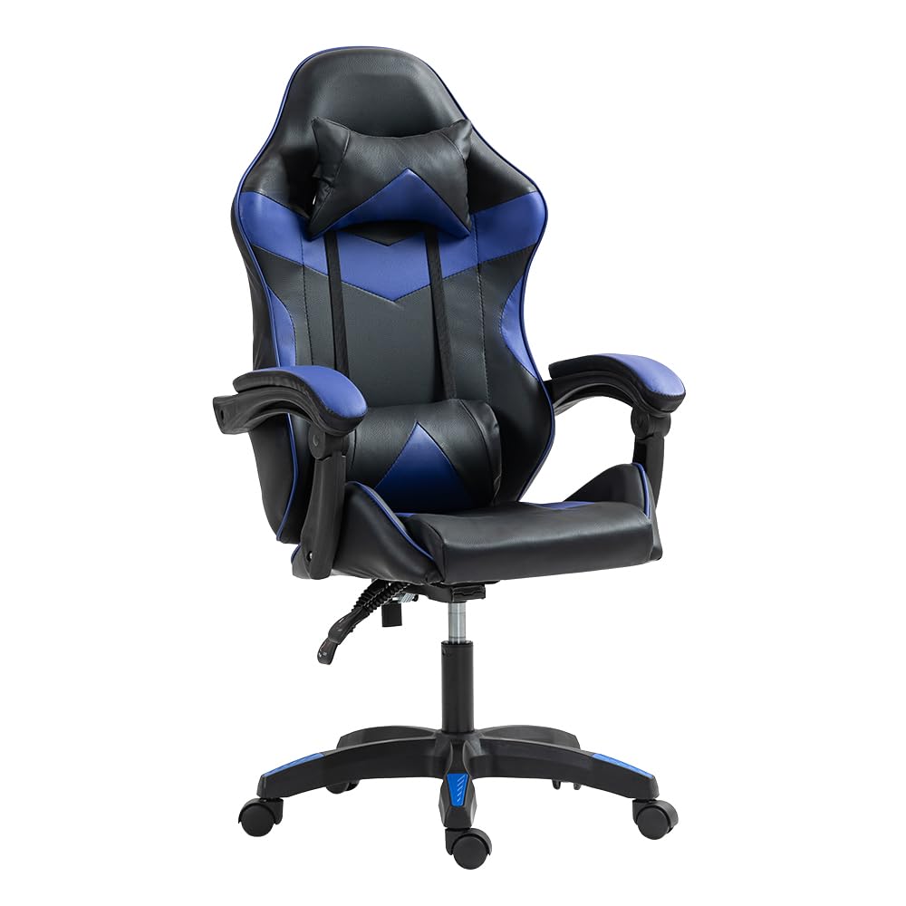 Panana Gaming Chair Heavy Duty Reclining Swivel Chair Ergonomic with Pillow and Lumbar Cushion (Blue)