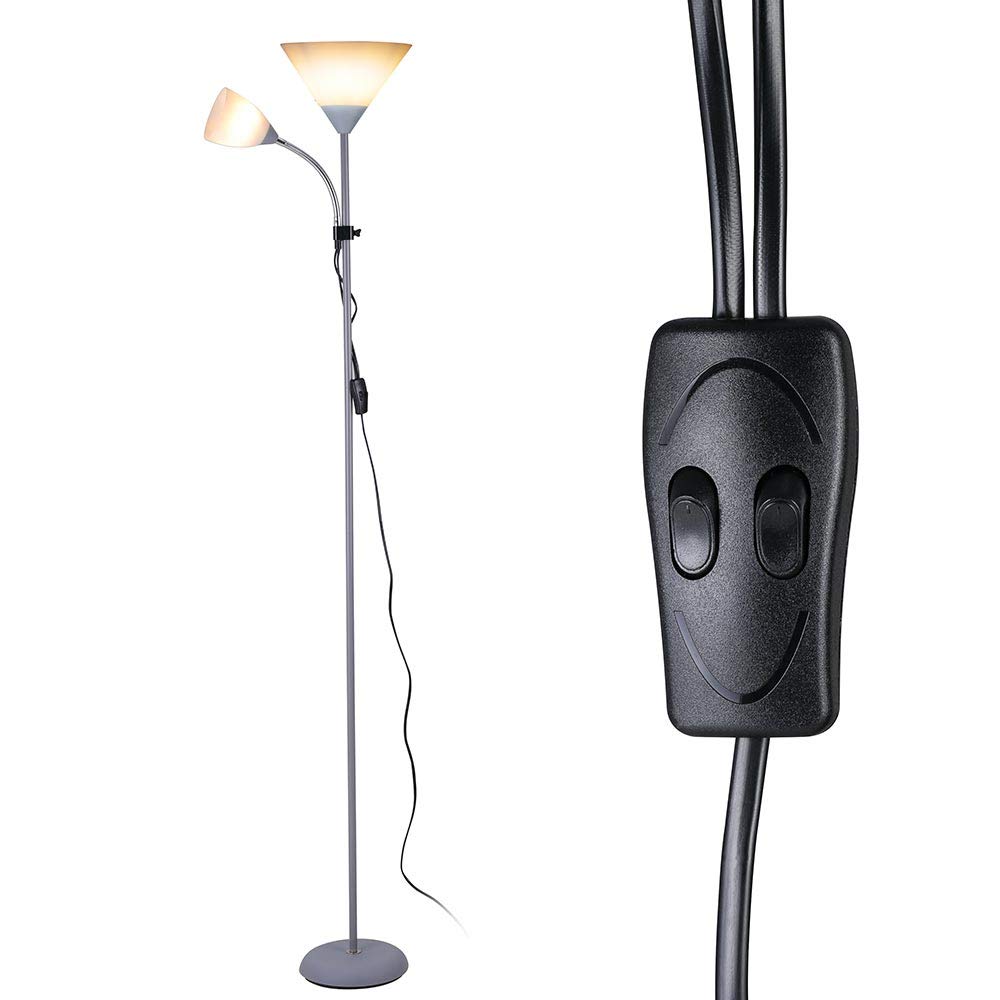 BAKAJI Lampada da Terra Piantana Design Moderno In Metallo con Doppio Paralume Braccio Flessibile Luce Direzionabile Altezza 180cm per Casa Salotto Camera letto (Paralume Cono)