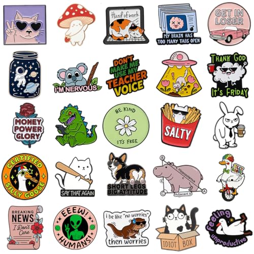 Image of SINCCO 20 /40 /50 /80 PCS Cute Enamel Backpack Pins, Funny Enamel Pins Bulk Set Cool Button Pins Aesthetic Brooch Lapel Pins Anime for Backpacks, Jackets, Hats, Kids, Girls