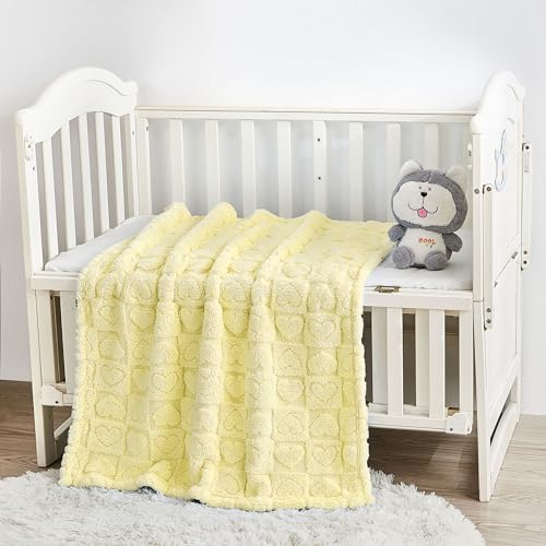 Image of Yurhap Fleece Baby Blanket Heart Checkered Blanket, Ultra Soft Cozy Baby Blankets for Girls Boys, Fluffy Infant Toddler Newborn Receiving Blankets for Crib Stroller 30 inchx40 inch (Yellow)