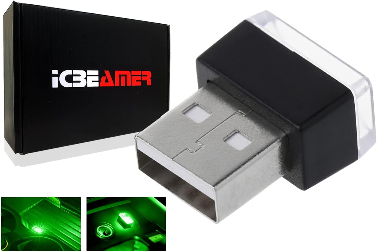 ICBEAMER [Color: Green] Universal USB Interface Plug-in Miniature Night Light LED Car Interior Trunk Ambient Atmosphere