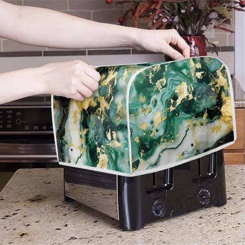 Image of Toaster Cover Kitchen Bakeware Protector Fits for Most Standard 2 Slice Toasters, Keep Toaster Free From Dust And Fingerprint Oven Dustproof Cover, Green Gold Marble