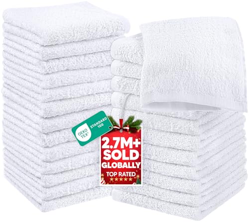 Utopia Towels 24 Pack Cotton Washcloths Set, 100% Ring Spun Cotton, Premium Quality Flannel Face Cloths, Highly Absorbent and Soft Feel Fingertip Towels, White