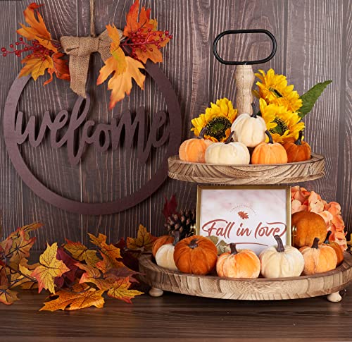 Pumpkin Decor 12pcs Artificial Fake Faux Velvet Foam Fabric Pumpkins Decoration for Fall Home Farmhouse Harvest Thanksgiving Decorative