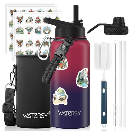 Image of 32oz Insulated Water Bottle (Cold for 48 Hrs),BPA Free&Leak Proof,Stainless Steel Water Flask,Water Jug with Straw Spout Lids for Gym,Hiking,Travel,Red Purple