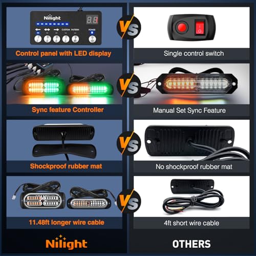 Image of Nilight 8PCS Led Strobe Lights with Controller 12V 24V Sync Amber Green | 12 24 LED Surface Mount Emergency Hazard Warning for Vehicle Car Truck RV ATV