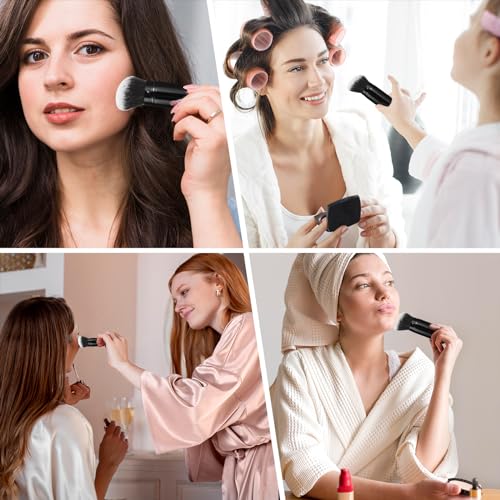 Qianyu Makeup Brush Kabuki Face Brushes with Angled Retractable Travel Blush Kabuki Synthetic Brush Portable for Foundation Powder Blush Bronzer Buffing Liquid Cream Cosmetics with Cover(White) - Image 7