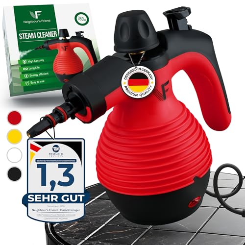Neighbour's Friend® Limpiador a vapor nuevo modelo – Potente limpiador de vapor manual, presión de 3,5 bares, cable de 4 m, depósito de 350 ml, limpiador a vapor de mano para coche, taller, hogar y