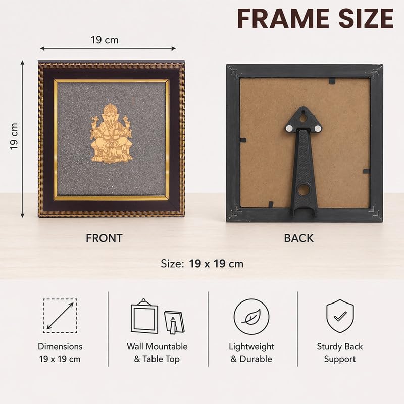 Image of Lord Ganesha Wall Frame for Wealth & Success, Gold Finish Spiritual Wall Decor for Home, Office & Entrance Vastu Art