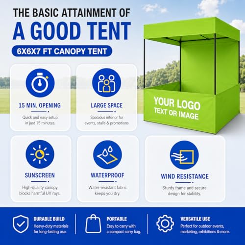 Image of Canopy Tent Portable Waterproof Demo Booth Canopy Stall 4x4x7 Ft for Outdoor Advertising, Marketing Stall, Exhibitions - UV Protection Portable Tent, Heavy-Duty with Carry Bag (4x4x7, Green)