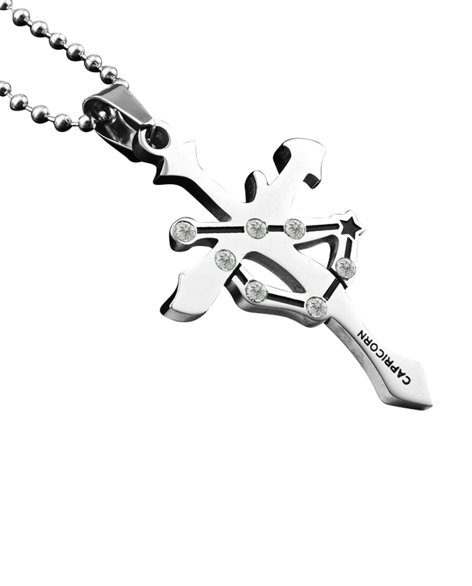 Hoisy Men Stainless Steel Chain, Stainless Steel Pendant Necklace Twelve Constellations Cubic Zirconia Bead