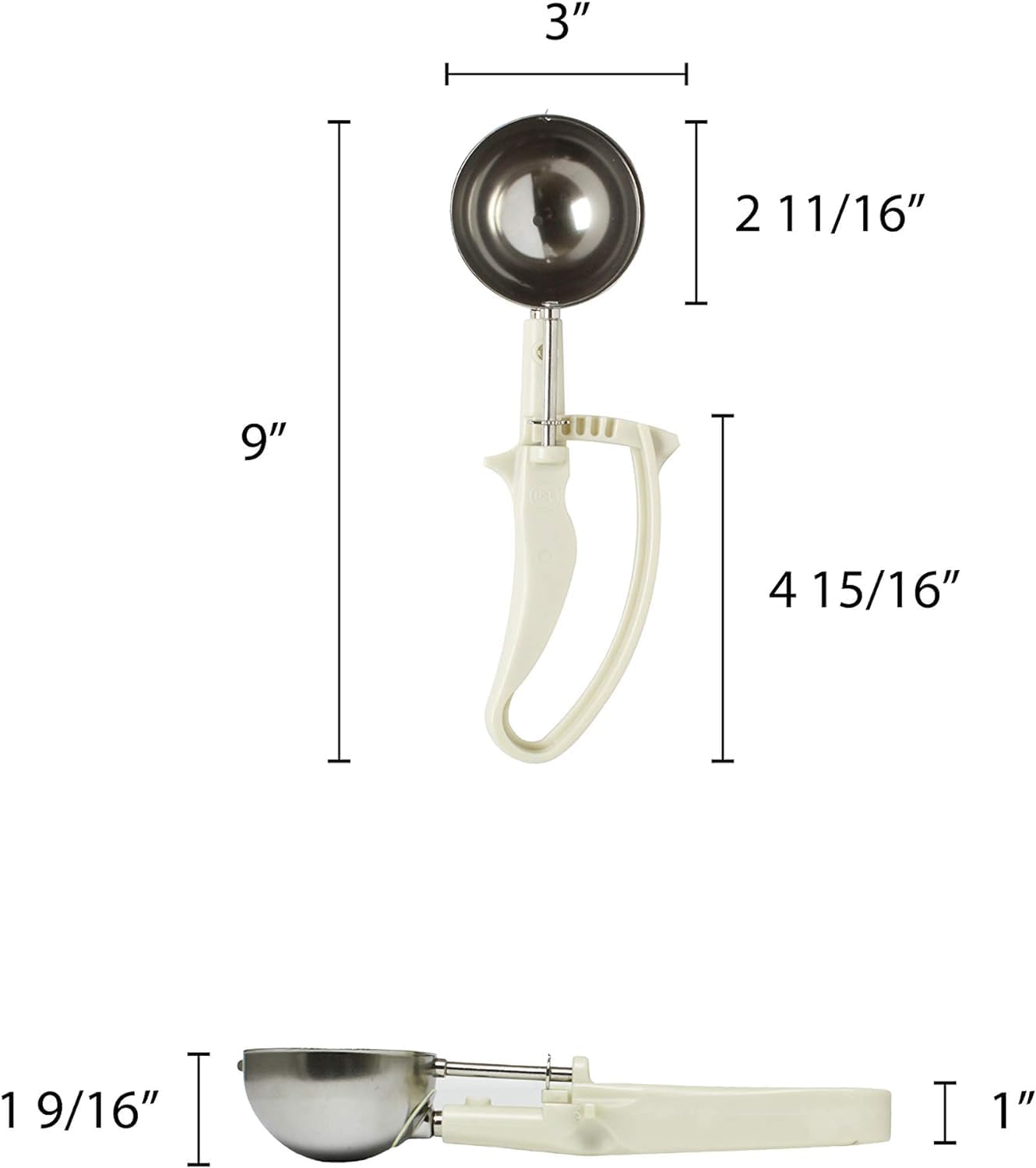 TrueCraftware- 3-1/4 oz Disher #10 Stainless Steel with Easy Grip Ivory Color Handle - Ice Cream Scoop Cookie Scooper for Baking Cookie Scoops For Portion Control Scoop Cookie Dough Batter