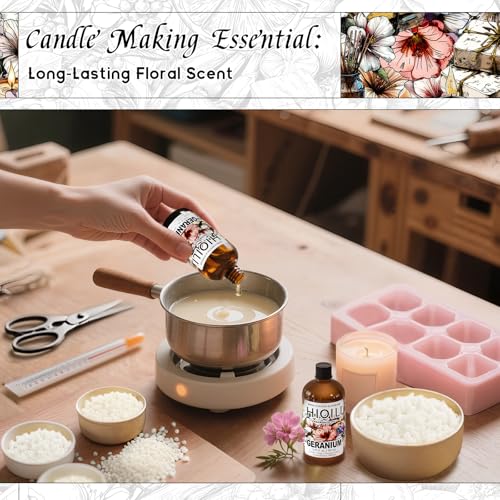 Image of HIQILI Geranium Fragrance Oil for Diffuser & Soap Making - 5.07 Fl Oz | Essential Oil for Candle & Body Lotion Making, Long-Lasting Scents, Car Freshies - 150 ML
