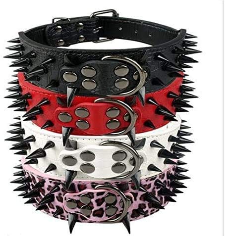 Hundehalsband Mit Scharfen Stacheln Besetzte Luxuriös Gepolsterte LederhalSWänder für Mittelgroße Hunde 5cm Breite Halskette Gegen Beißen (M, SW-SW)