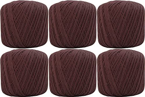 Image of ThreadArt 100% Cotton Crochet Thread Size 10, 6 Ball Pack, Chocolate Brown | Soft pure cotton crochet thread for lace, doilies, amigurumi and crafts. Smooth finish with crisp stitch definition.